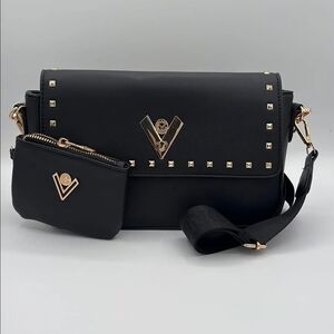 Valentino Orlandi Black Studded Crossbody Bag with Gold Accents
